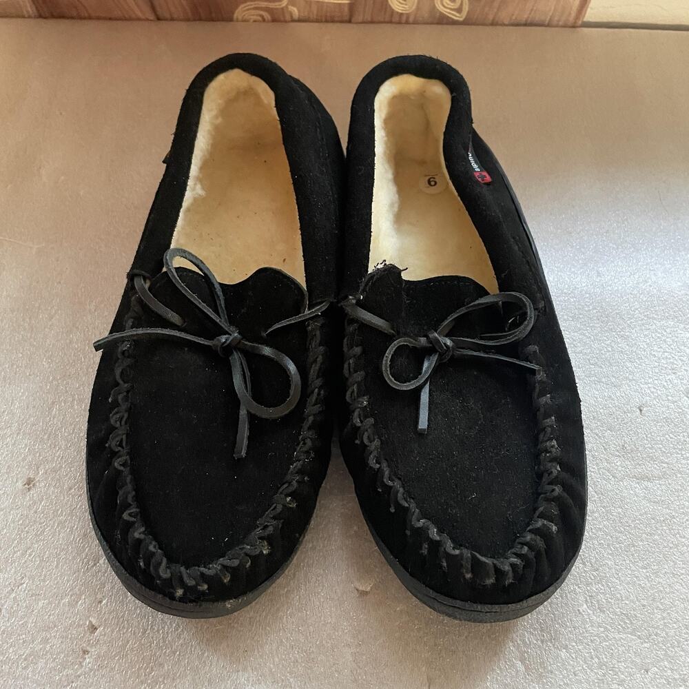 Alpine Swiss Shoes Womens 9 Black Sabine‎ Moccasin Slippers Suede Faux Shearling